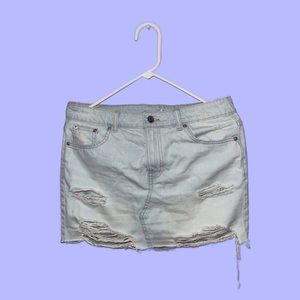 H&M Distressed Denim Skirt High Waisted
